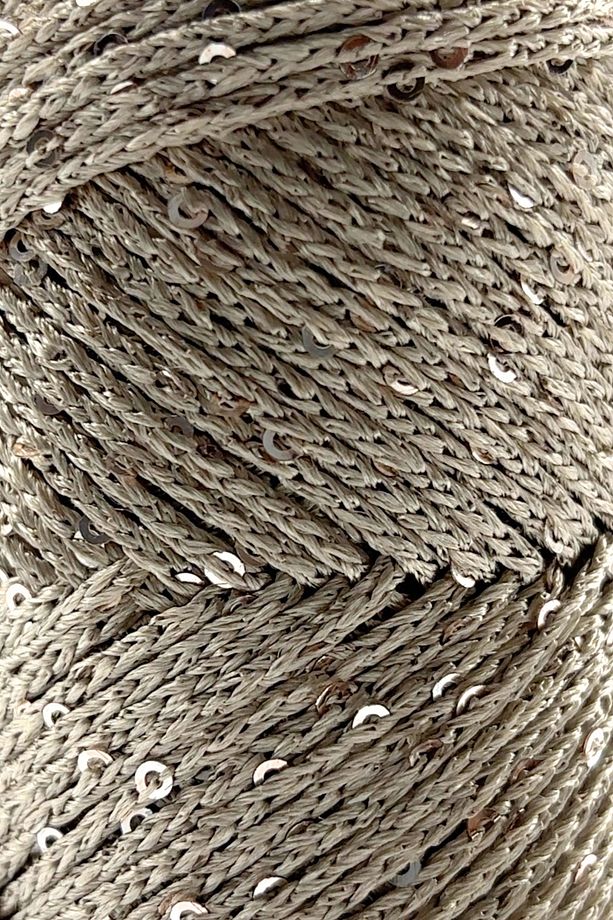Paillette Pullu Polyester Makrome İpi Polyester Pullu Makrome İp Pullu Çanta İpliği Sütlü Kahve - 2