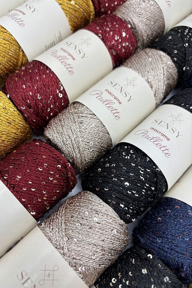 Paillette Pullu Polyester Makrome İpi Polyester Makrome İp Supla İpi Pullu Çanta İpliği Siyah - 5