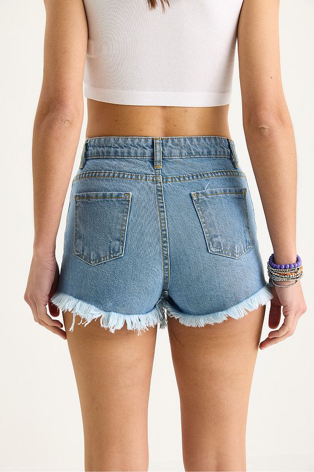 Kadın Cep Detaylı Püsküllü Yırtık Denim Şort 60283399 - 7