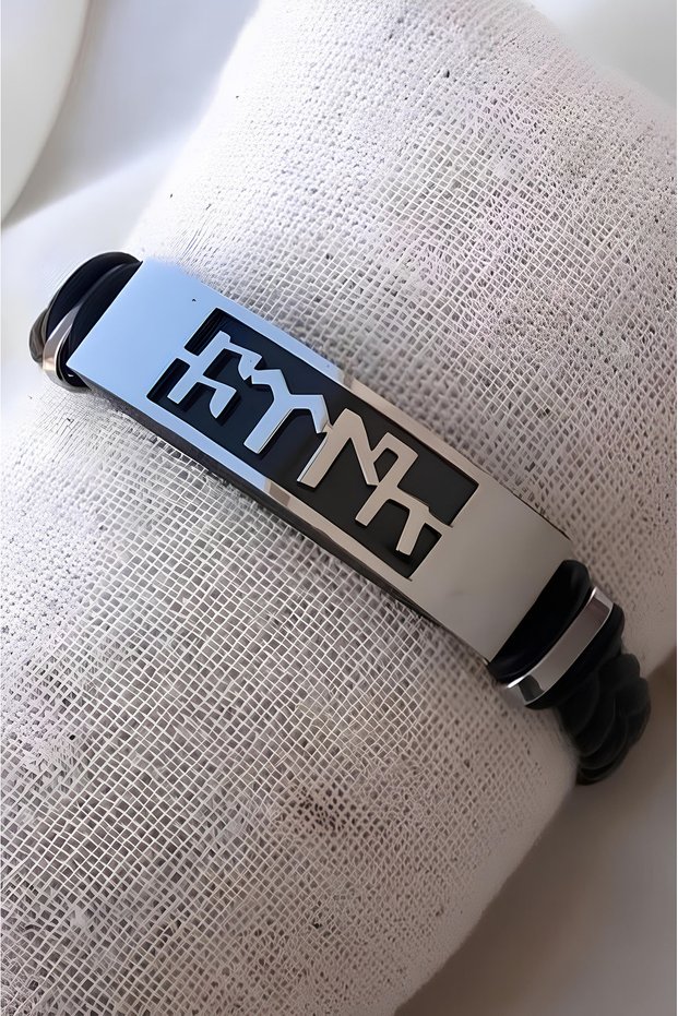 Göktürkçe turkish written leather corded men's steel bracelet scb24