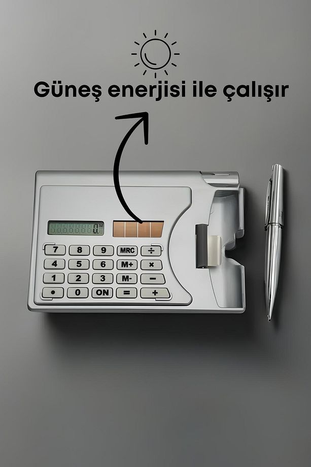 1000 Adet Taşınabilir Hesap Makinesi Güneş Enerjili Kartvizitlik Tükenmez Kalem Cep Tipi Calculator - 2