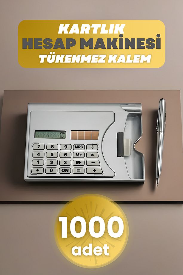 1000 Adet Taşınabilir Hesap Makinesi Güneş Enerjili Kartvizitlik Tükenmez Kalem Cep Tipi Calculator - 1