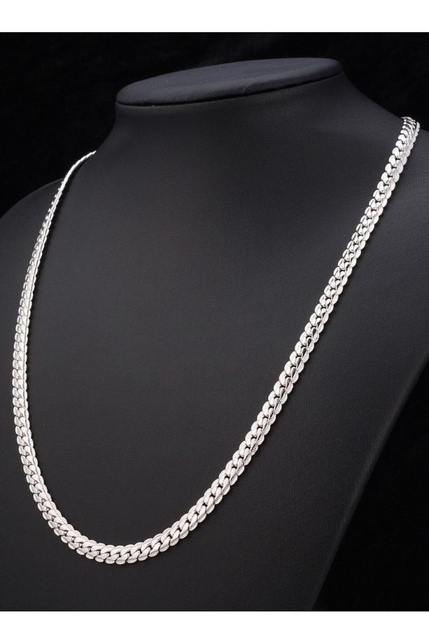 Silver Ezme Yassı Yılan Çelik Unisex Kolye Ve Bileklik Seti Eck36s - 7