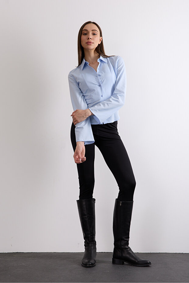 Vücuda Bele Oturan Saran Basic Kadın Gömleği - 1