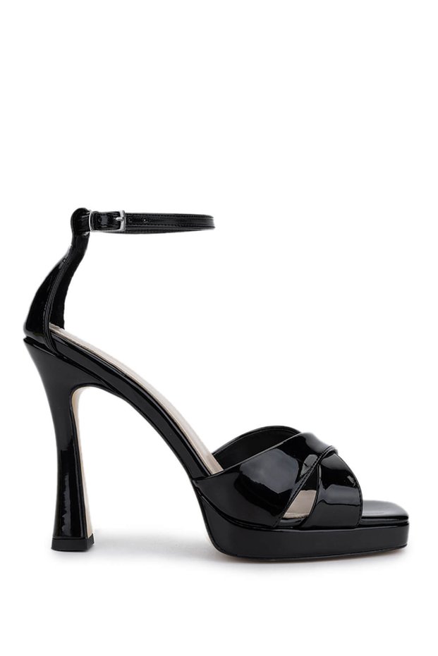 Women's Vegan Black Patent Leather Heeled Shoes
