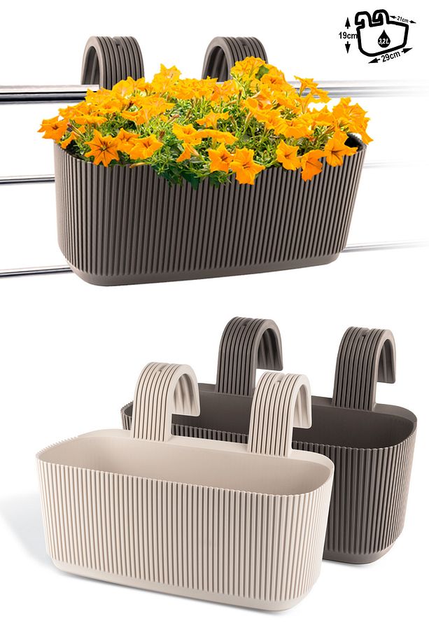 2 Adet 3,2 Litre Pera Askılı Balkon Saksısı Set Ayar Aparatlı Plastik Saksı Seti - 2
