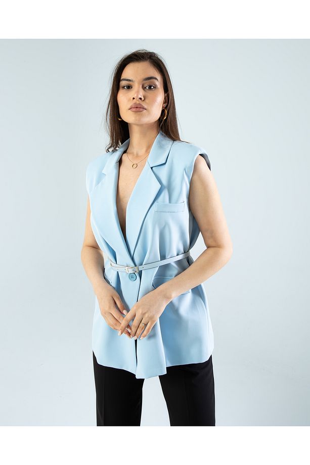 vatkalı kemerli oversize yelek - 6
