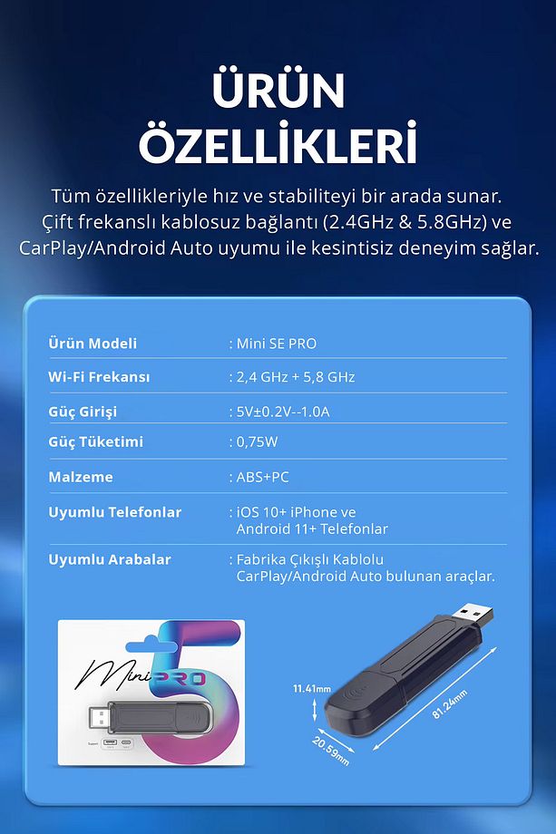 Kablosuz Araç Adaptörü 2in1 Carplay & Android Auto Hızlı Bluetooth Wifi 2025 Yeni Model A+ Kalite - 8