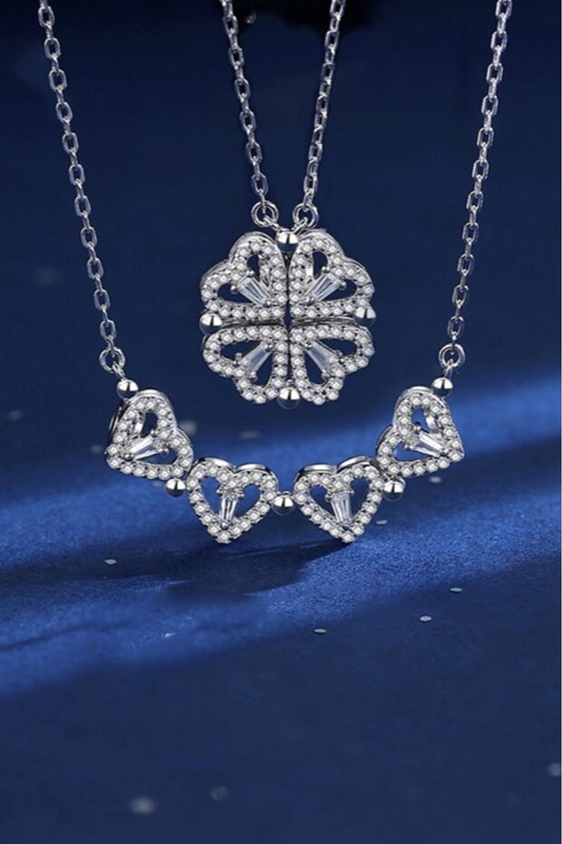 Clover and Heart Women's Steel Necklace with 2 Different Usage Styles Eck46