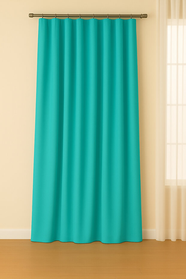 Luna Series Velvet Textured Pleatless Background Curtain - Turquoise