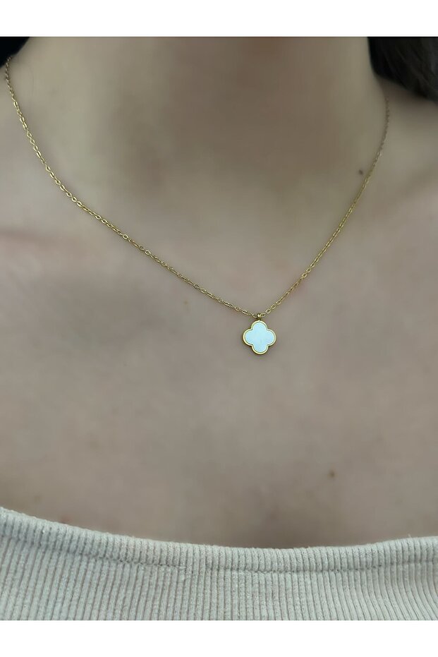 Sedefli Yonca Çelik Kolye - 2