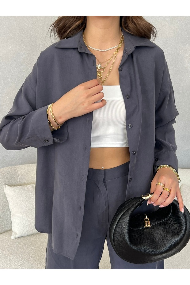 Oversize Modal Kadın Gömlek - 4