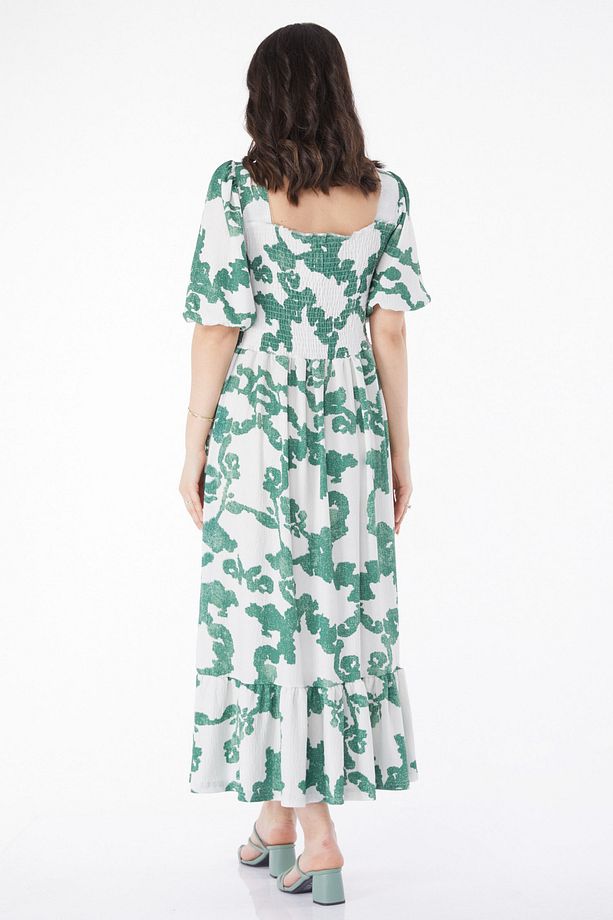 Desenli Midi Elbise Yesil - 25241 - 4
