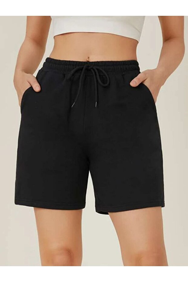 Duz Siyah Kadın Şort - 1