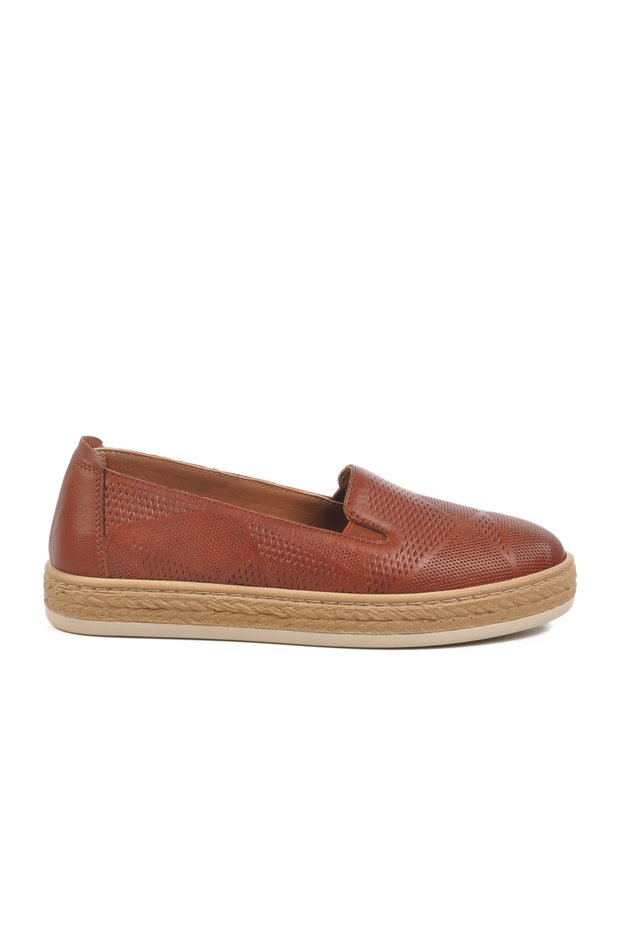 Tan Genuine Leather Anatomical Women's Casual Shoes F-2036 Z