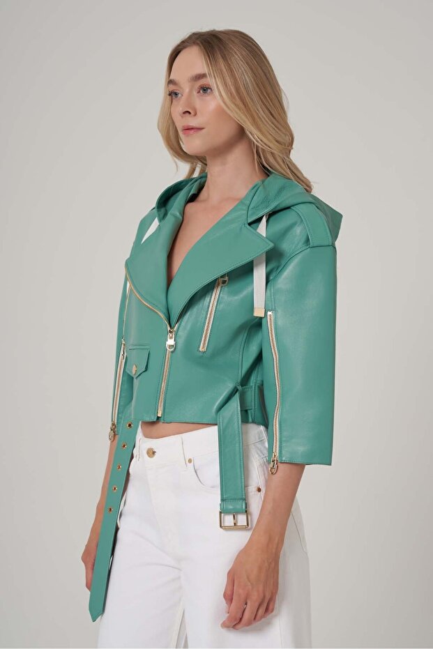 Kapüşonlu Bomber Deri Mont - 2