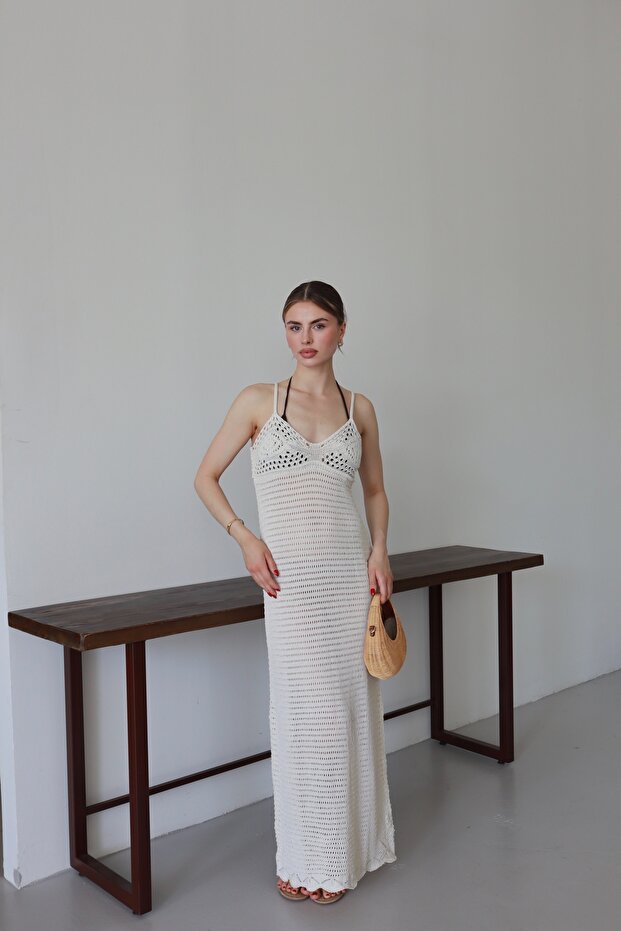 Women's Strappy Openwork Maxi Length Beach Dress