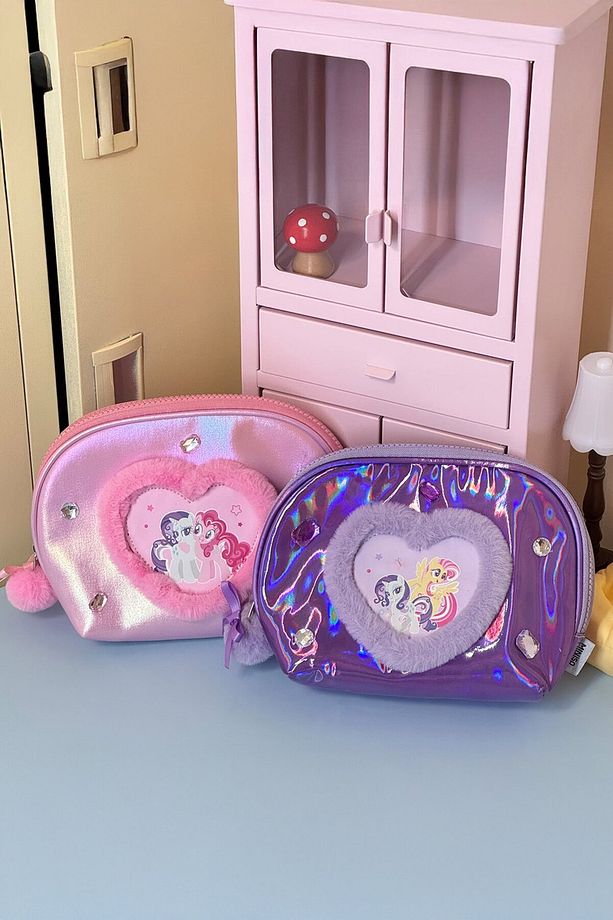 My Little Pony Lisanslı Kalp Şekilli Kozmetik Çantası - Mor - 8