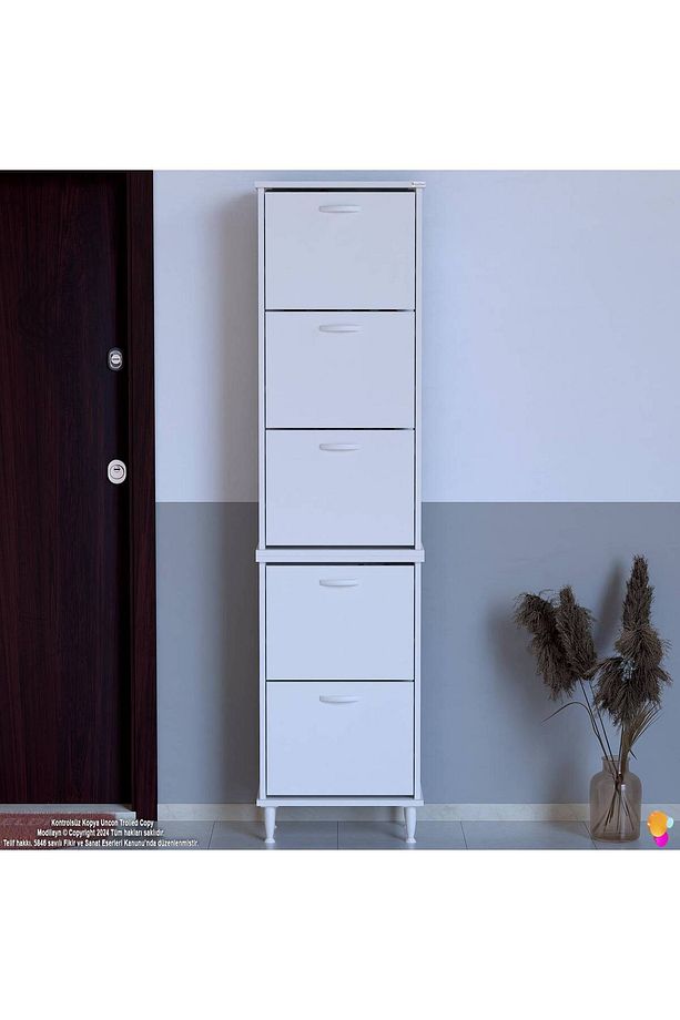 Varbi Umay' 2 Li Kapı Önü 52x205x26 Cm’ Lik 5 Düşer Kapak 10 Göz Bölmeli Ayakkabılık - 4
