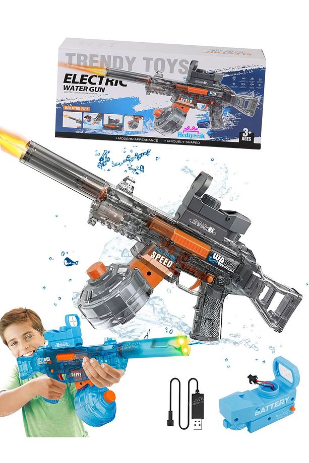 Şarjlı Otomatik Oyuncak Su Tabancası Yüksek Basınçlı Uzun Menzilli Atış Silahı 45 Cm - 1