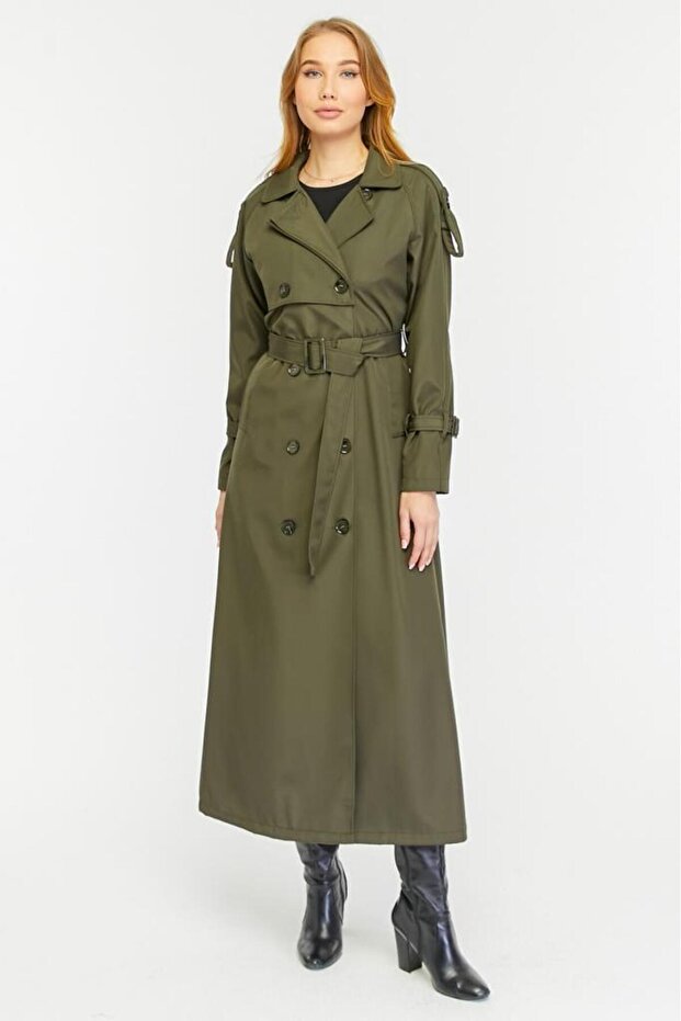 Reglan Sleeve Seasonal Lined Full Length Women's Trench Coat, Cap