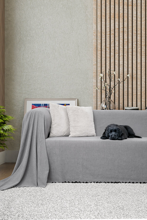 Anti-Slip Seat Cover Reversible Microfiber Chenille 175X300 cm Lead – Cat Dog and Child Friendly
