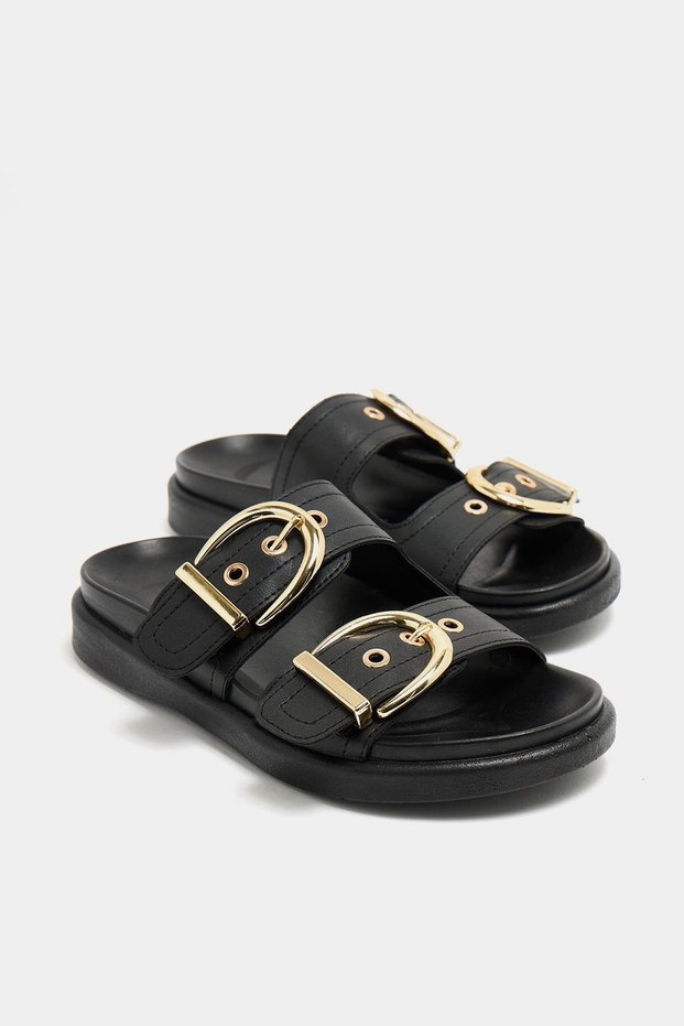 Black Women's Double Buckle Stylish Daily Slippers