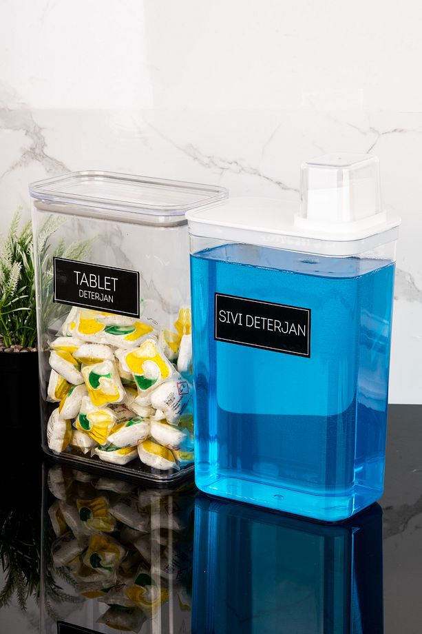 2'li Ölçekli Deterjanlık Kutusu Seti Yumuşatıcı Sıvı Deterjan Etiketli Saklama Kutusu 3000ml - 4