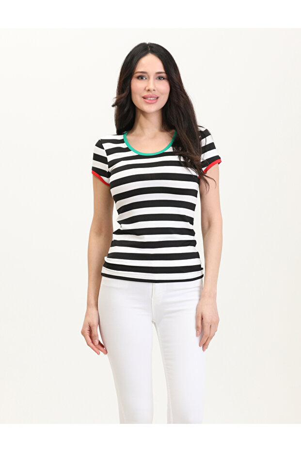 طاقم الرقبة مخطط الجسم الأساسي بأكمام قصيرة - 2