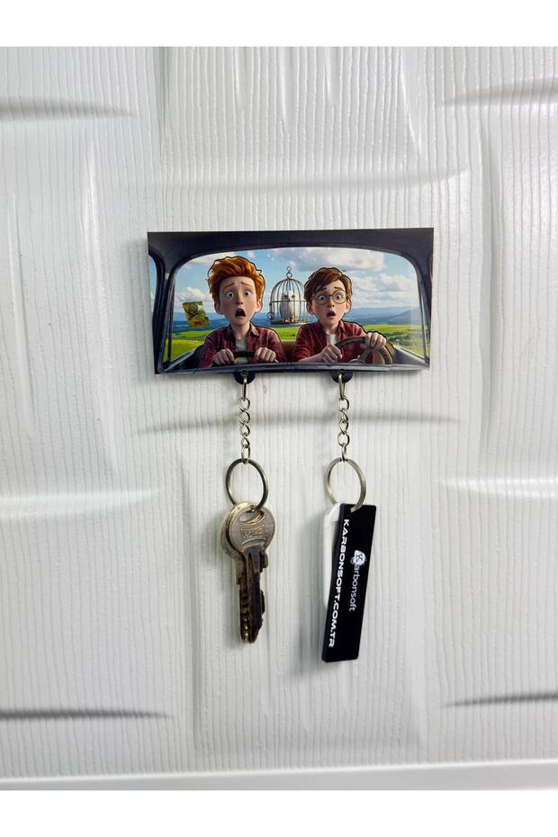 Spectacled Sorcerer and Red Companion Charming Adventure: Enjoyable Journey Keychain
