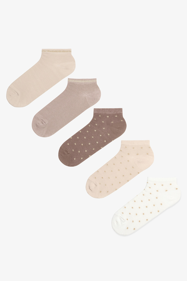 Gold Dotted 5 Pack Brown Booties Socks