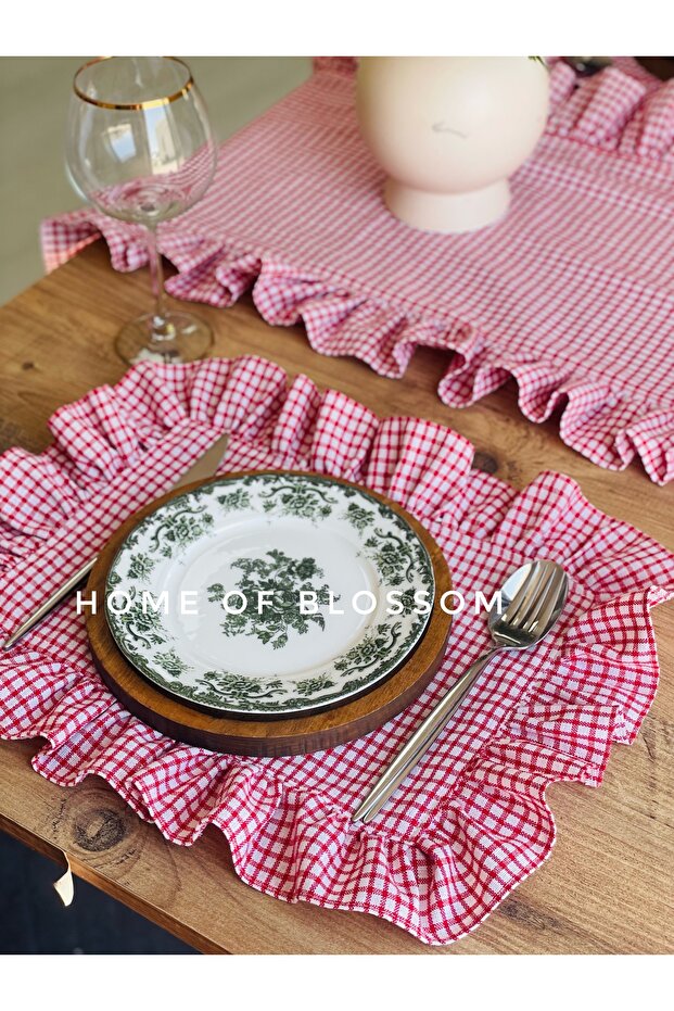 2 Piece Red Gingham Linen American Service
