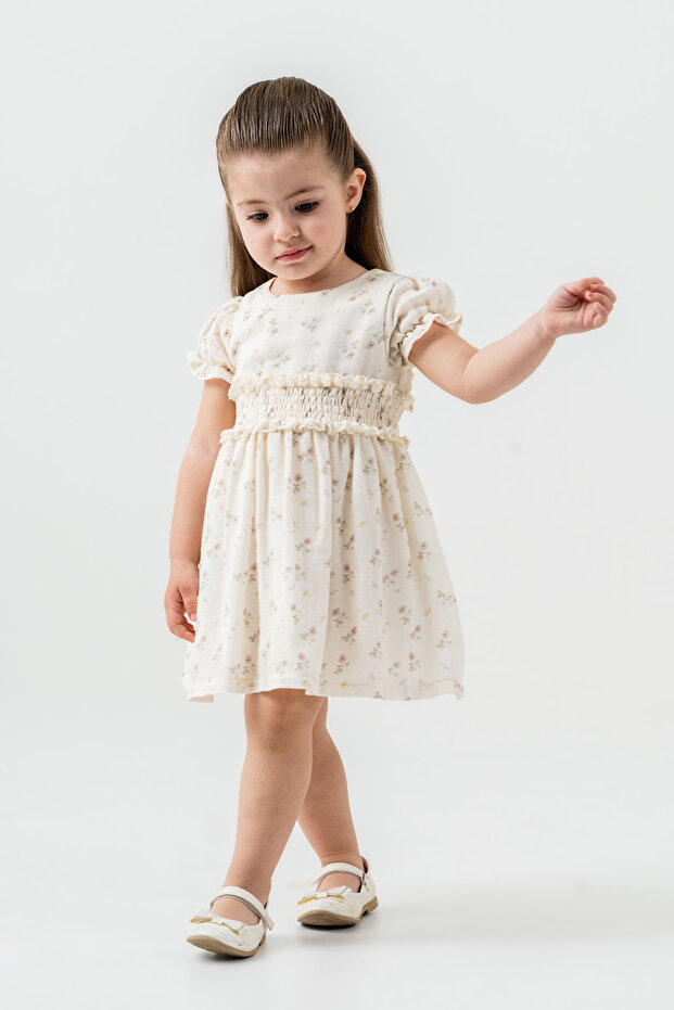 100% Cotton Muslin Girl's Dress with Floral Pattern and Lining