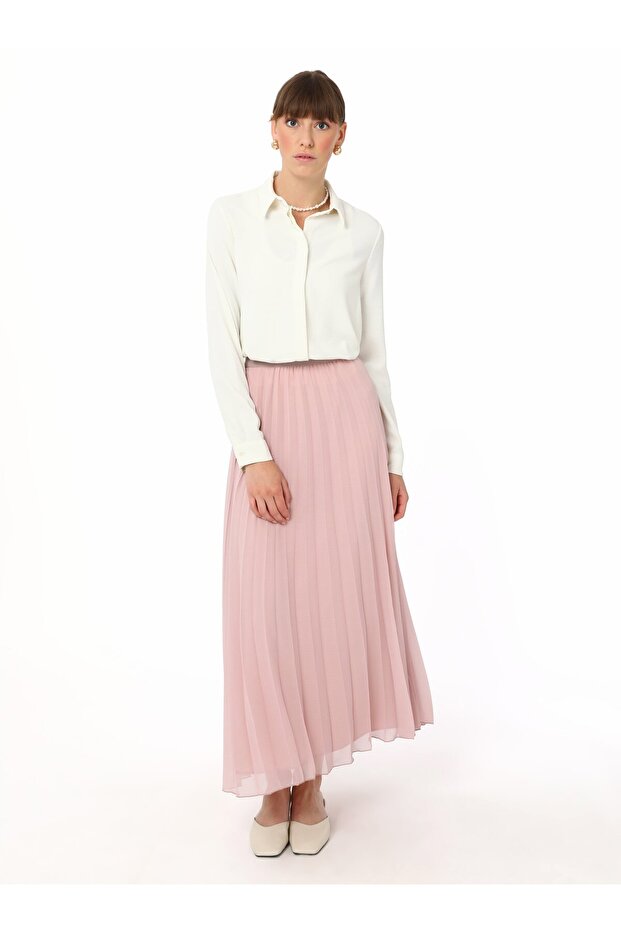 Piliseli Şifon Etek - Pudra - Refka - 2
