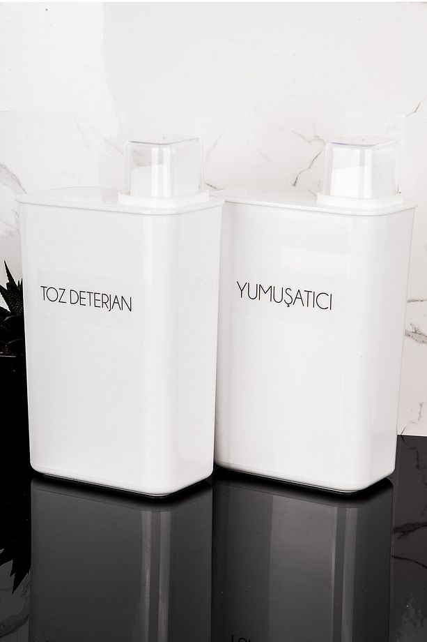2li Kendinden Ölçekli Deterjan Kutusu Seti Toz Deterjan Yumuşatıcı Etiketli 3000ml Deterjanlık - 5