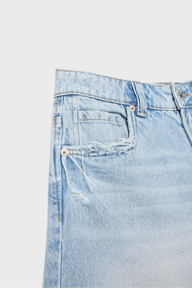 D93 Yıldız detaylı uzun denim şort - 9