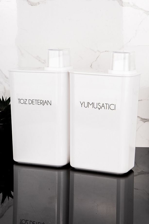 2li Kendinden Ölçekli Deterjan Kutusu Seti Toz Deterjan Yumuşatıcı Etiketli 3000ml Deterjanlık - 1
