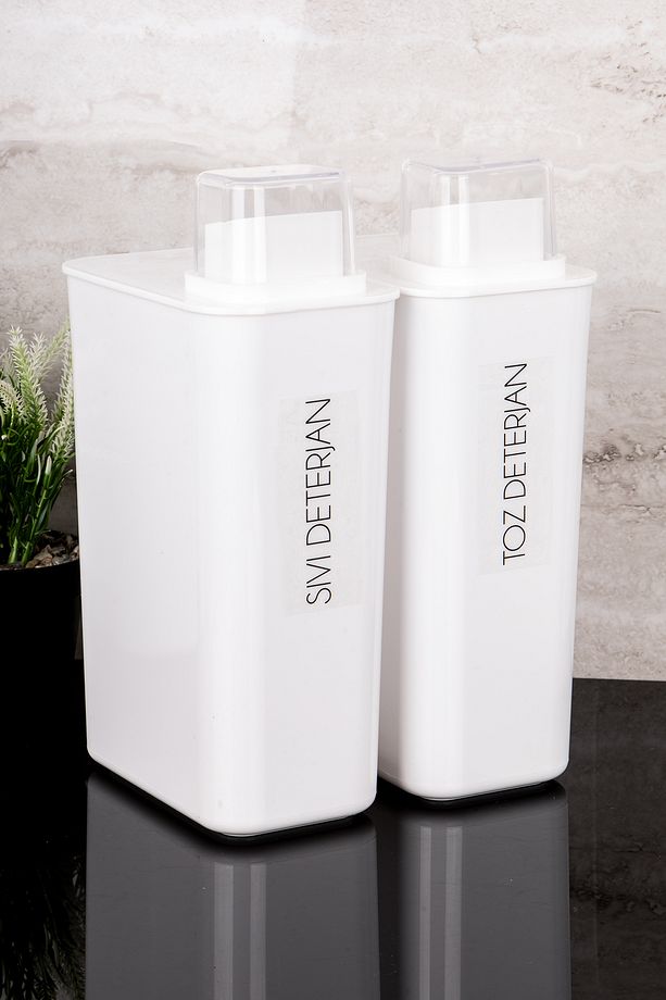 2li Kendinden Ölçekli Deterjan Kutusu Seti Toz Deterjan Sıvı Deterjan Etiketli 3000ml Deterjanlık - 2
