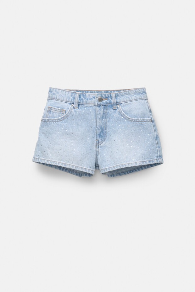 Parlak detaylı denim şort - 6
