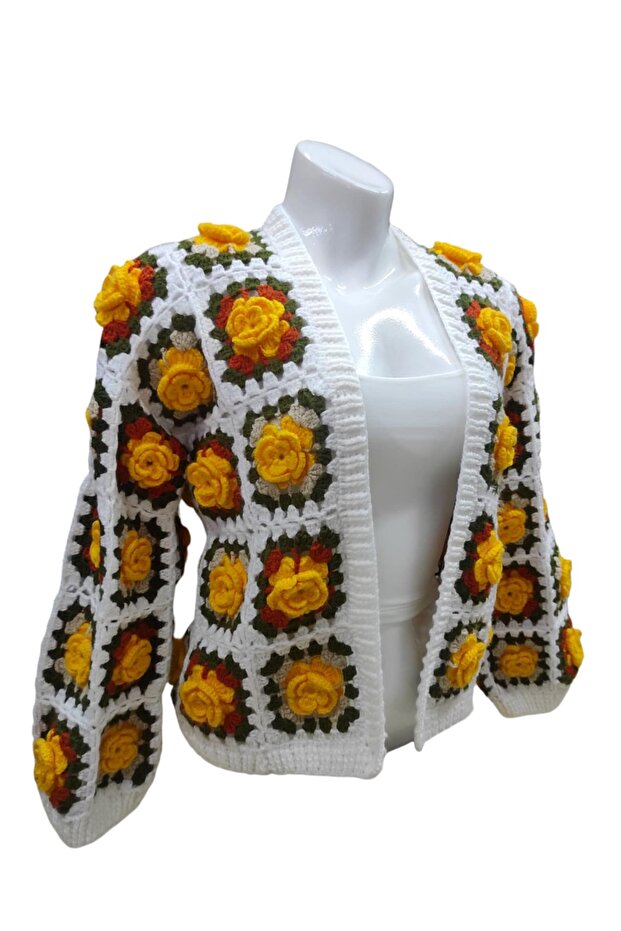 kadın el örgüsü patchwork hırka - 2