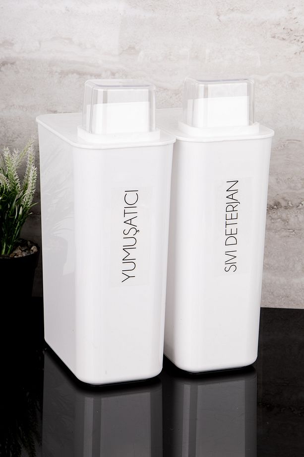 2li Kendinden Ölçekli Deterjanlık Kutusu Seti Yumuşatıcı Sıvı Deterjan Etiketli 3000ml - 1