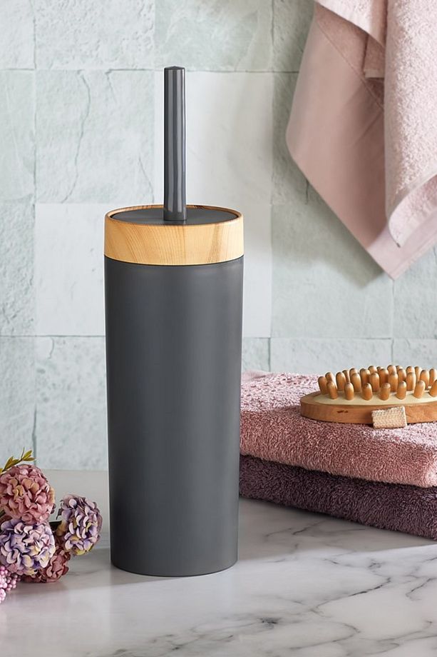 Bambu Desen WC Klozet Fırçası Plastik, Tuvalet Banyo WC Temizleme Fırçası Gri - 1