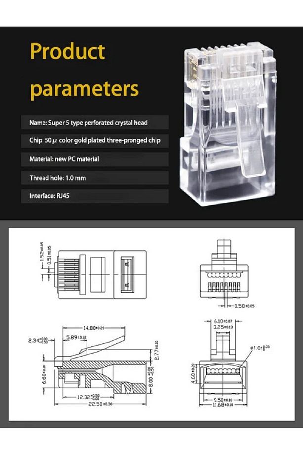 Yeni Nesil Rj45 Cat5 Cat6 Ethernet Internet Kablo Soketi Konnektör Delikli 8p8c Jack Utp Uç 100 Adet - 7
