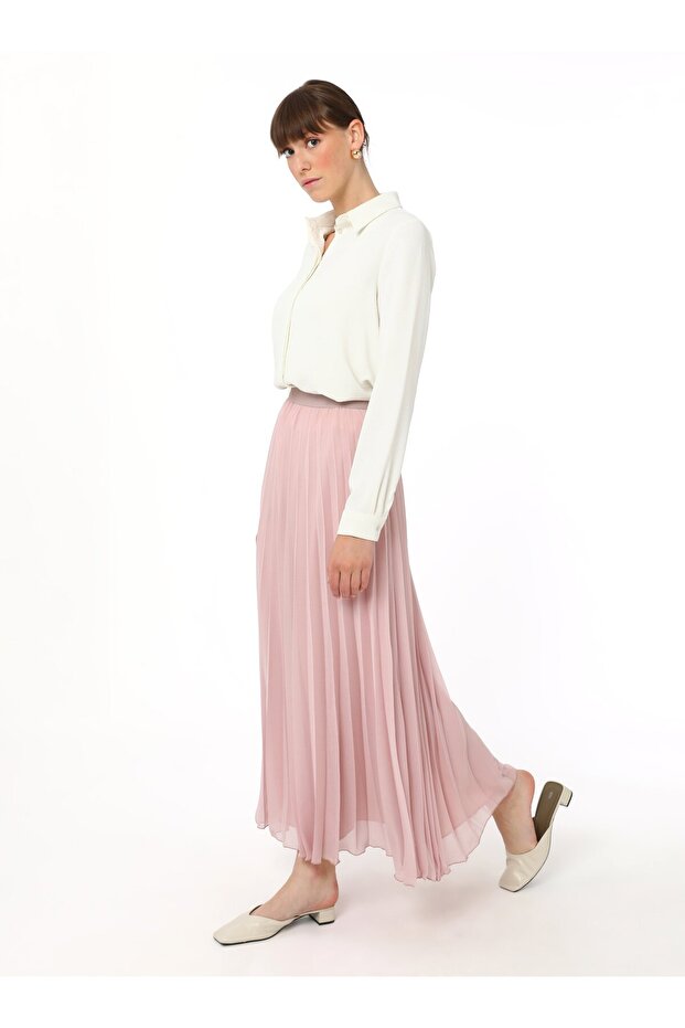 Piliseli Şifon Etek - Pudra - Refka - 3