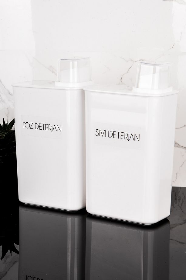 2li Kendinden Ölçekli Deterjan Kutusu Seti Toz Deterjan Sıvı Deterjan Etiketli 3000ml Deterjanlık - 3