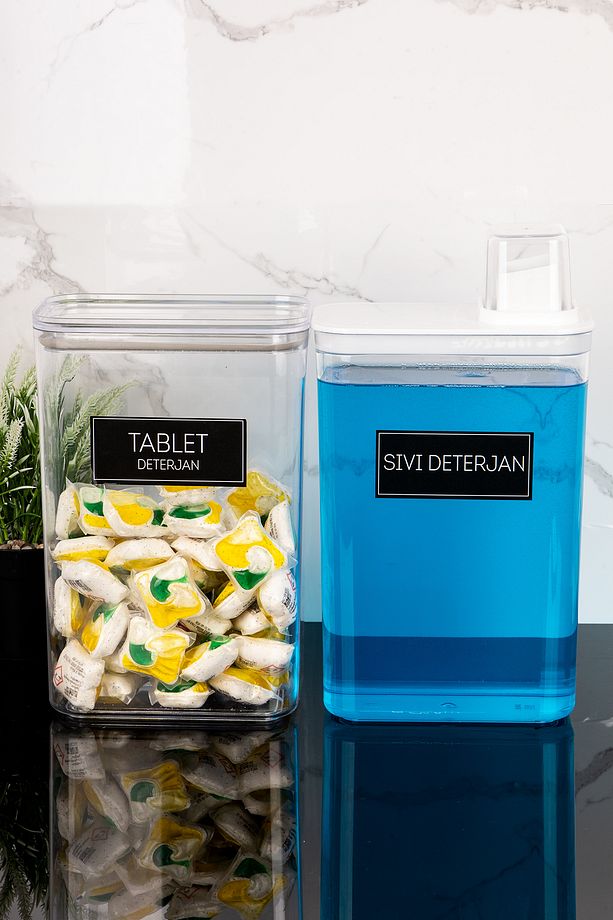 2'li Ölçekli Deterjanlık Kutusu Seti Yumuşatıcı Sıvı Deterjan Etiketli Saklama Kutusu 3000ml - 2