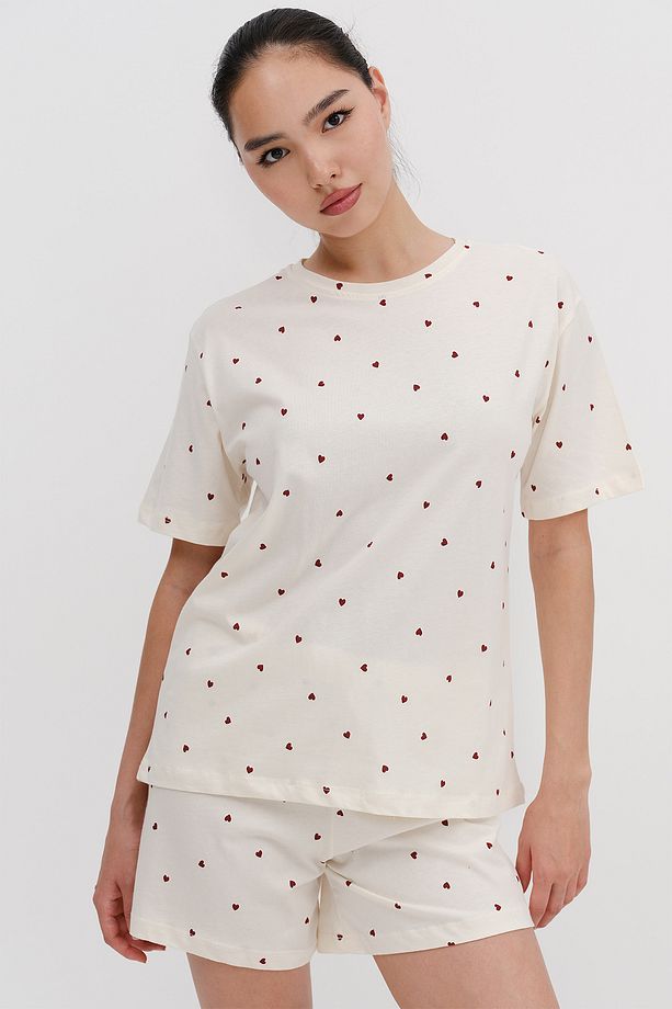 Kalp Desenli Şortlu Pijama Takımı Ş119 - 1