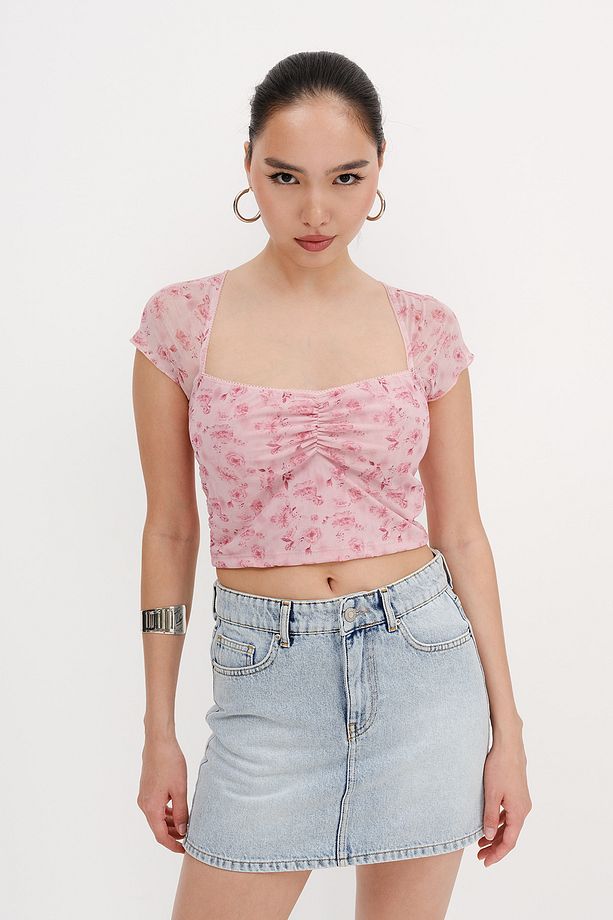 Çiçek Desenli Crop Bluz P17227-A7 - 4