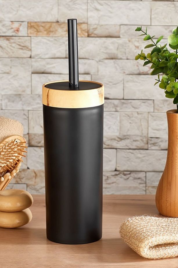 Bambu Desen WC Klozet Fırçası Plastik, Tuvalet Banyo WC Temizleme Fırçası Siyah - 1