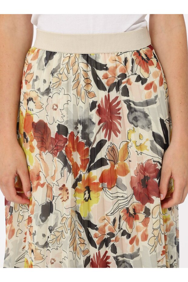 تنورة شيفون بطيات - برتقالي منقوش - رفقة - 3